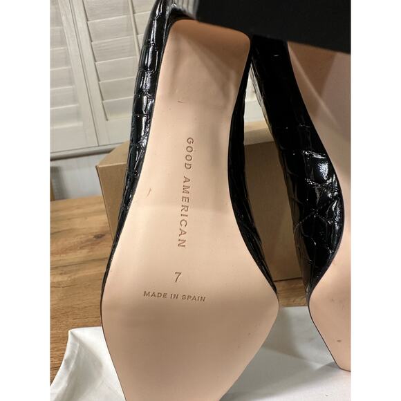 Good American Women's Ankle Boots Croc Embossed Black Size 7 NWOB Square Toe - Picture 11 of 12